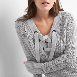 GAP Light Gray Lace-Up V-Neck Sweater